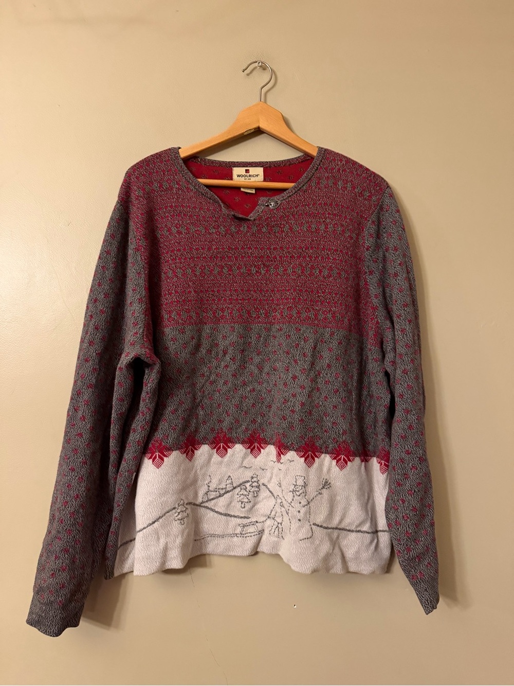 Vintage Woolrich Women’s Fair Isle Snowman Sweater 2xl Holiday Red Gray